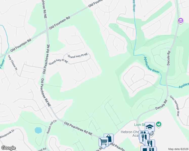 map of restaurants, bars, coffee shops, grocery stores, and more near 1921 Acorn Lane in Dacula