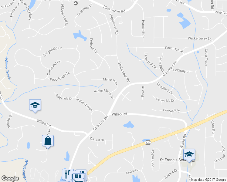map of restaurants, bars, coffee shops, grocery stores, and more near 1320 Manor Place Drive in Roswell