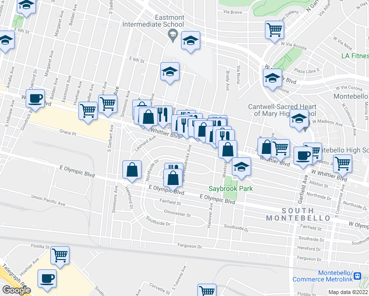 map of restaurants, bars, coffee shops, grocery stores, and more near 6113 Northside Drive in East Los Angeles