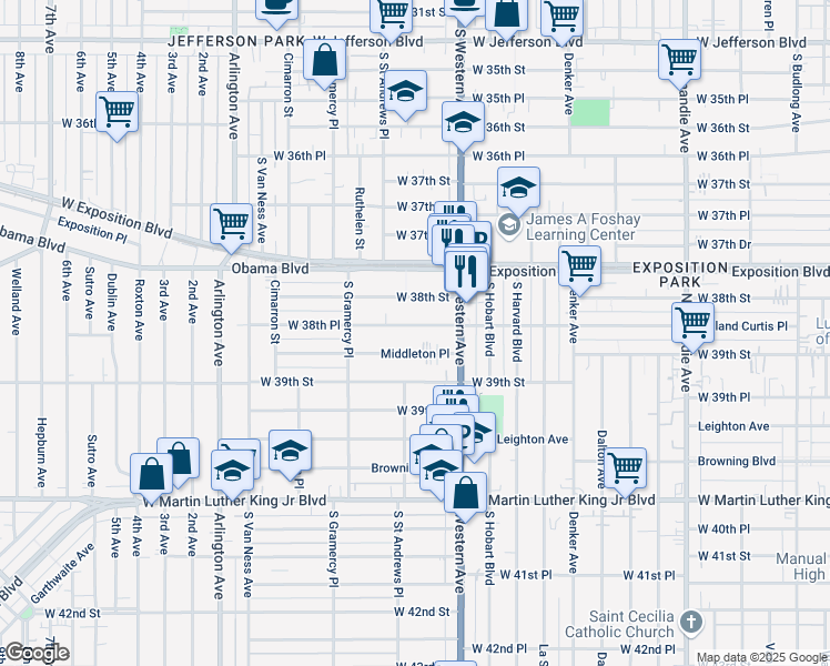 map of restaurants, bars, coffee shops, grocery stores, and more near 1659 Middleton Place in Los Angeles
