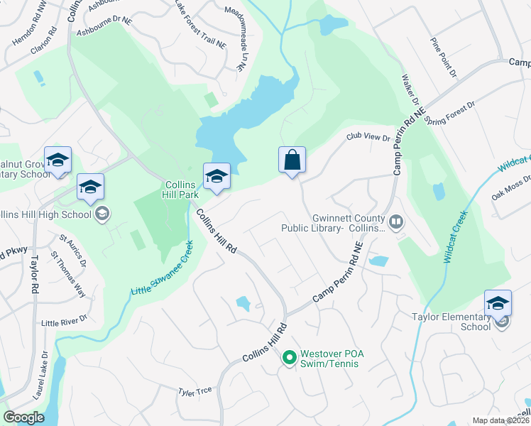 map of restaurants, bars, coffee shops, grocery stores, and more near 2155 Parliament Drive in Lawrenceville