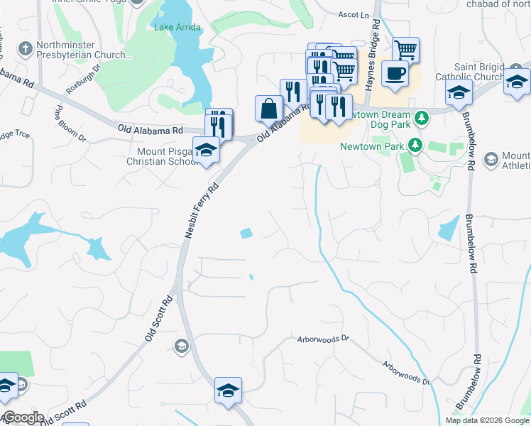 map of restaurants, bars, coffee shops, grocery stores, and more near 560 Guildhall Place in Alpharetta