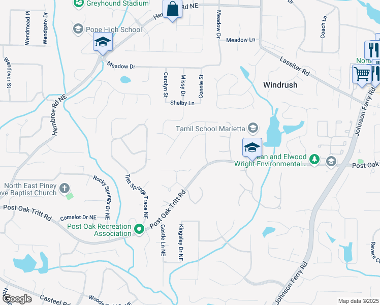 map of restaurants, bars, coffee shops, grocery stores, and more near 3658 Chestnut Ridge Court in Marietta