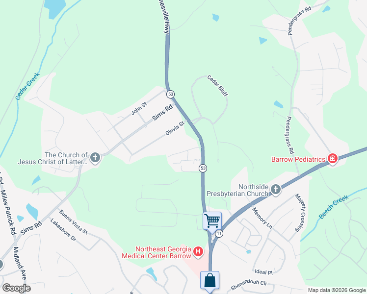 map of restaurants, bars, coffee shops, grocery stores, and more near 24 Oak Hill Drive in Winder