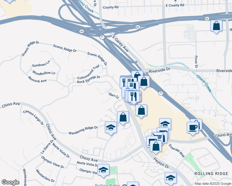 map of restaurants, bars, coffee shops, grocery stores, and more near in Chino Hills