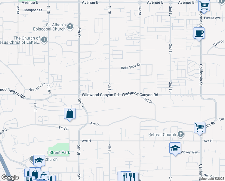 map of restaurants, bars, coffee shops, grocery stores, and more near 13071 4th Street in Yucaipa