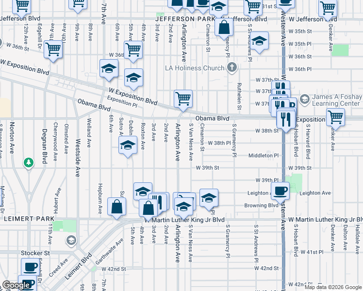 map of restaurants, bars, coffee shops, grocery stores, and more near 3854 Arlington Avenue in Los Angeles