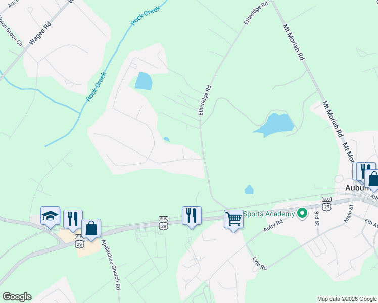 map of restaurants, bars, coffee shops, grocery stores, and more near 1529 Wynfield Drive in Auburn