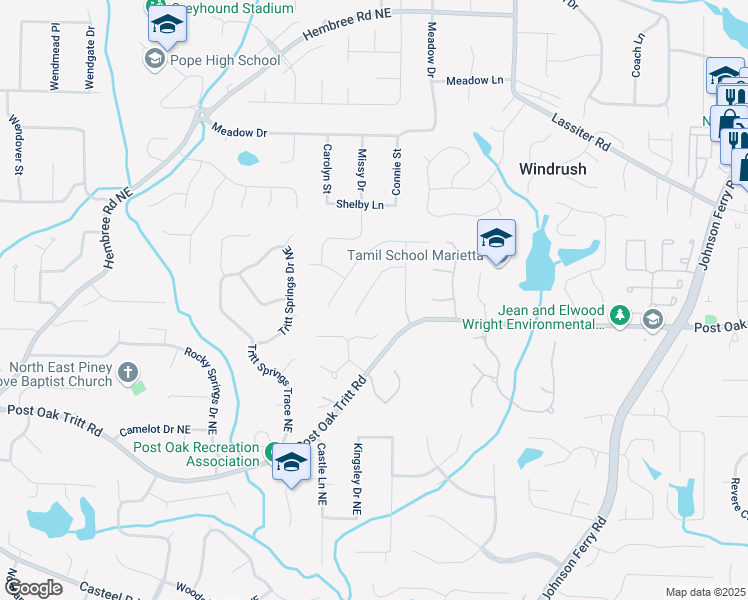 map of restaurants, bars, coffee shops, grocery stores, and more near 3658 Chestnut Ridge Court in Marietta