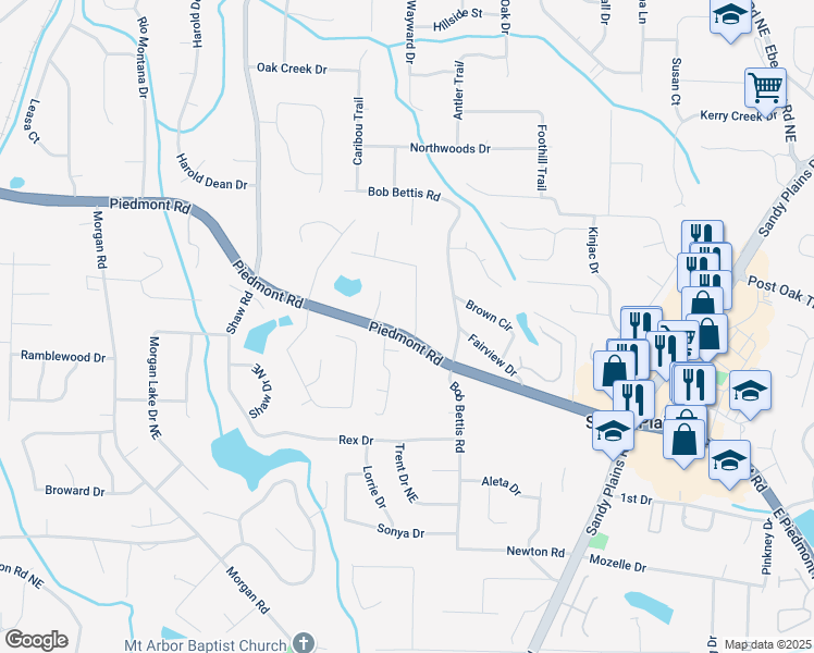 map of restaurants, bars, coffee shops, grocery stores, and more near 1610 Sprayberry Drive in Marietta