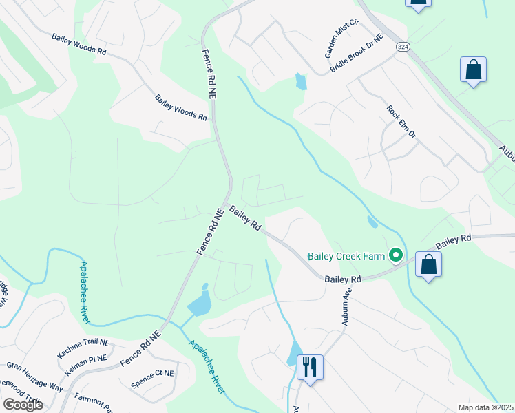 map of restaurants, bars, coffee shops, grocery stores, and more near 3219 Shirecrest Lane in Auburn