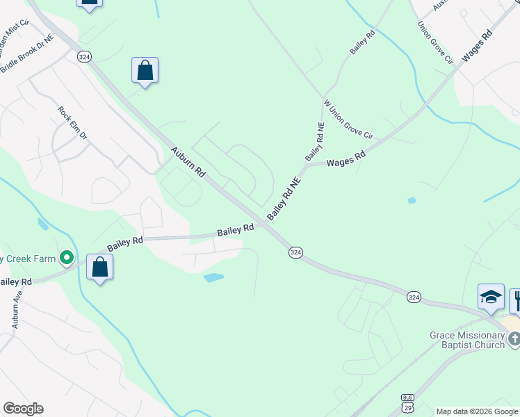 map of restaurants, bars, coffee shops, grocery stores, and more near 3637 Bailey Road Northeast in Auburn