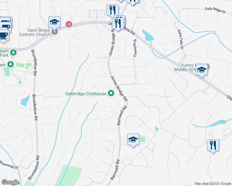 map of restaurants, bars, coffee shops, grocery stores, and more near 3725 Redcoat Way in Alpharetta
