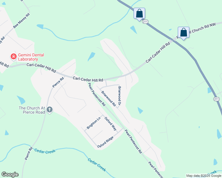 map of restaurants, bars, coffee shops, grocery stores, and more near Briarwood Drive in Winder