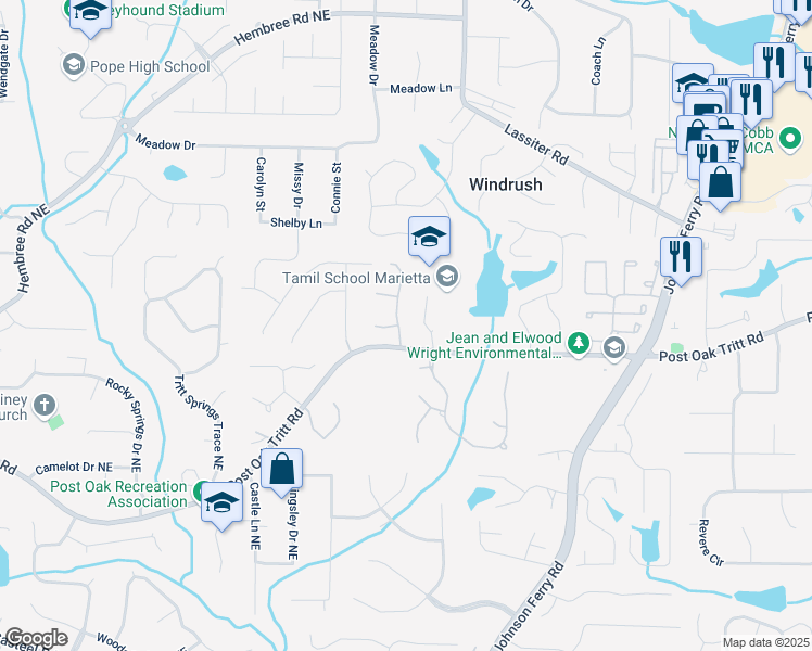 map of restaurants, bars, coffee shops, grocery stores, and more near 2722 Twin Leaf Trail in Marietta