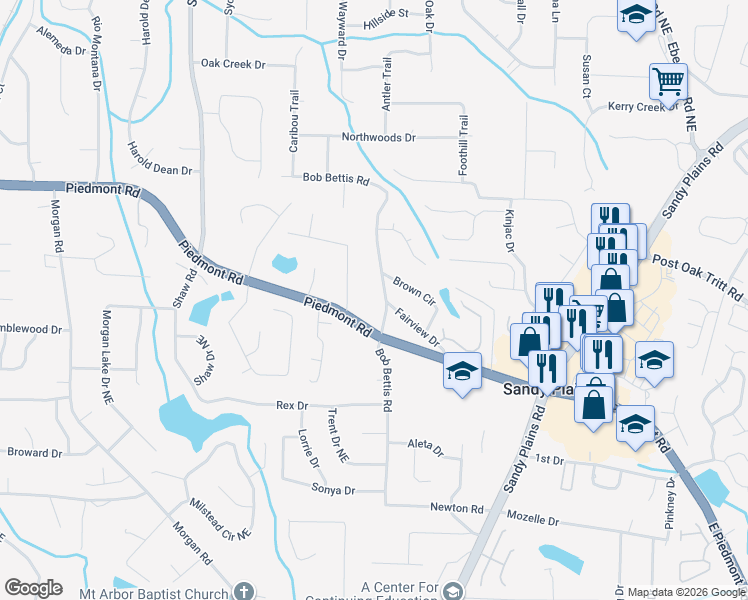 map of restaurants, bars, coffee shops, grocery stores, and more near 2707 Bob Bettis Road in Marietta