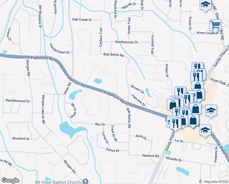 map of restaurants, bars, coffee shops, grocery stores, and more near 1610 Sprayberry Drive in Marietta