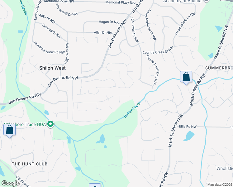 map of restaurants, bars, coffee shops, grocery stores, and more near 2587 Marleigh Farm Road Northwest in Kennesaw