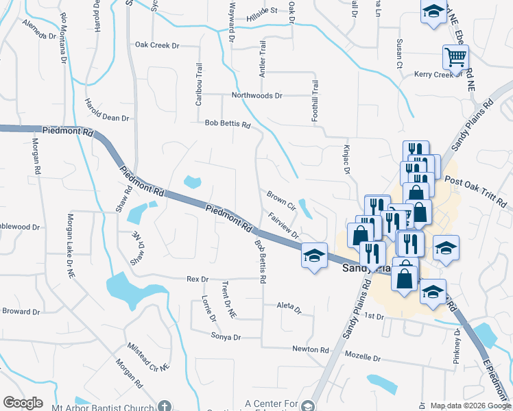 map of restaurants, bars, coffee shops, grocery stores, and more near 2707 Bob Bettis Road in Marietta