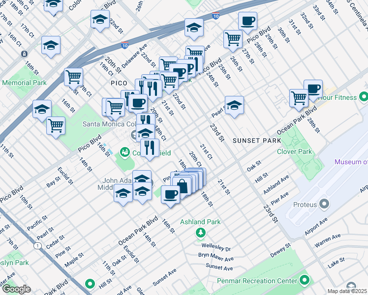 map of restaurants, bars, coffee shops, grocery stores, and more near 2331 20th Street in Santa Monica