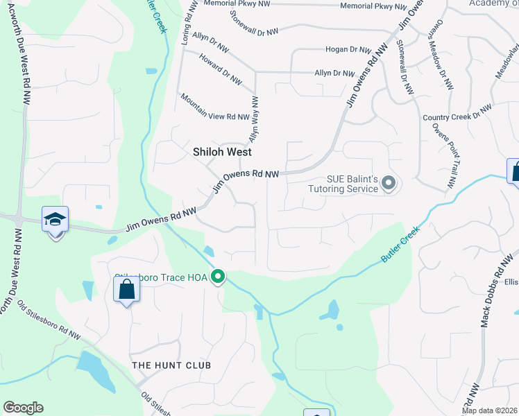map of restaurants, bars, coffee shops, grocery stores, and more near 2606 Loring Road Northwest in Kennesaw