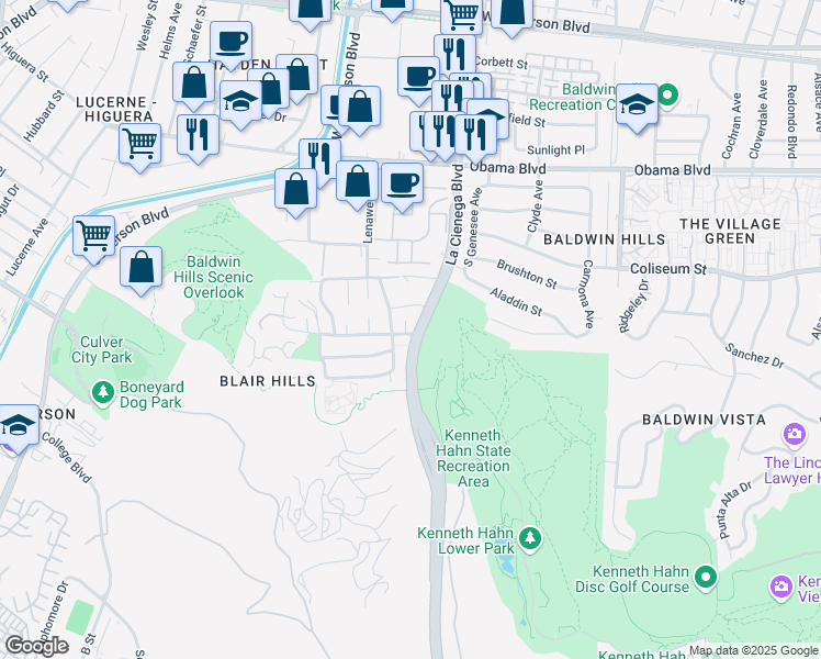 map of restaurants, bars, coffee shops, grocery stores, and more near 3862 Hollyview Terrace in Culver City