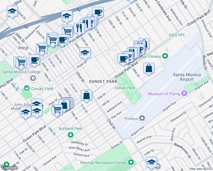 map of restaurants, bars, coffee shops, grocery stores, and more near 2428 Ocean Park Boulevard in Santa Monica