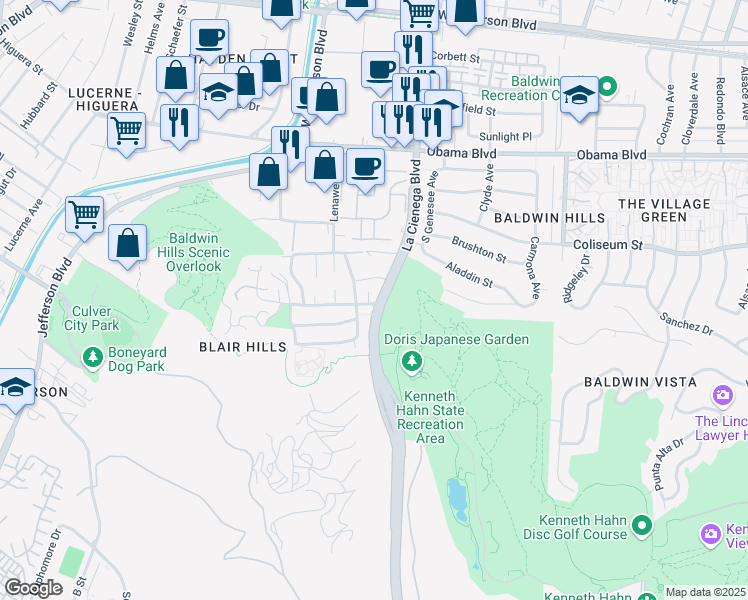 map of restaurants, bars, coffee shops, grocery stores, and more near 3862 Hollyview Terrace in Culver City