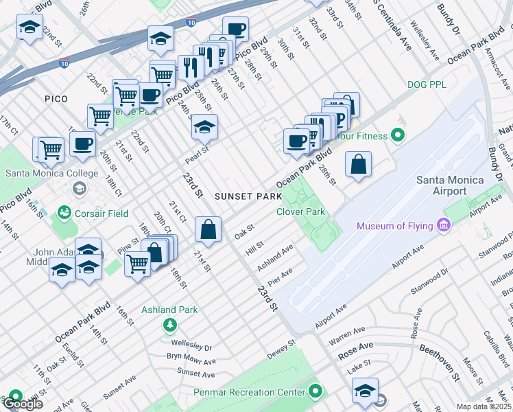 map of restaurants, bars, coffee shops, grocery stores, and more near 2428 Ocean Park Boulevard in Santa Monica