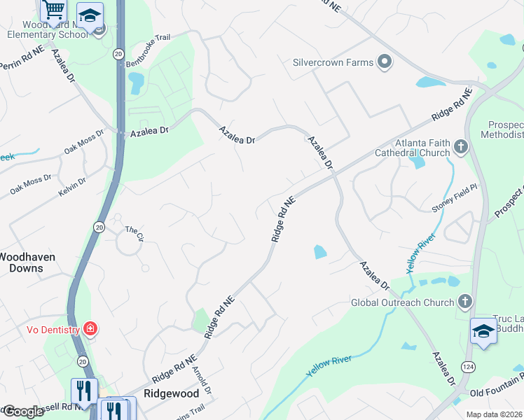 map of restaurants, bars, coffee shops, grocery stores, and more near 1360 Azalea Brook Drive in Lawrenceville