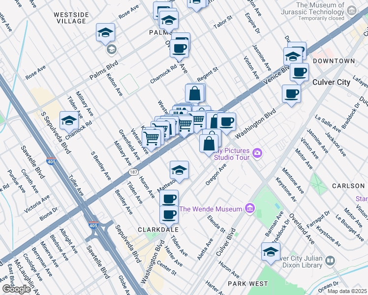map of restaurants, bars, coffee shops, grocery stores, and more near in Los Angeles