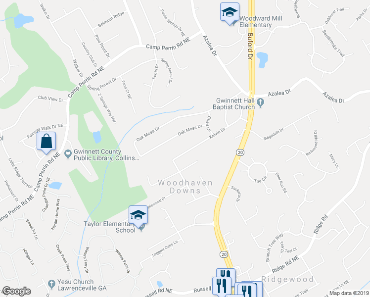 map of restaurants, bars, coffee shops, grocery stores, and more near 1888 Kelvin Drive in Lawrenceville