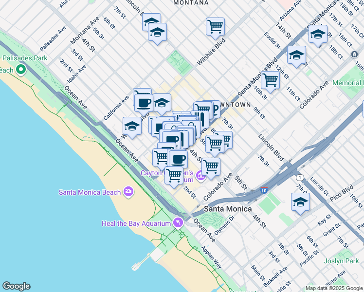 map of restaurants, bars, coffee shops, grocery stores, and more near in Santa Monica