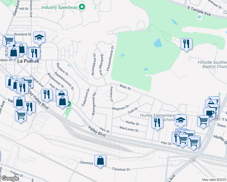 map of restaurants, bars, coffee shops, grocery stores, and more near 428 Ferrero Lane in La Puente