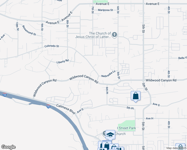 map of restaurants, bars, coffee shops, grocery stores, and more near 33920 Colorado Street in Yucaipa