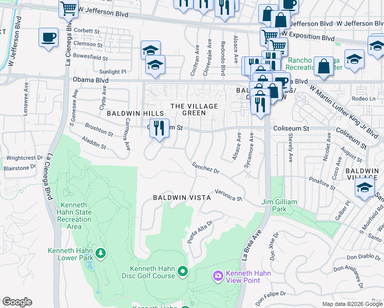 map of restaurants, bars, coffee shops, grocery stores, and more near 3838 Duray Place in Los Angeles