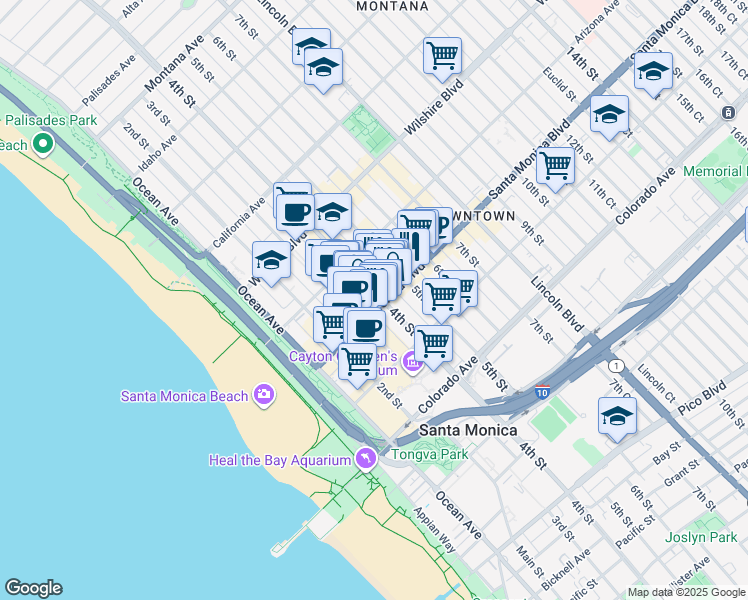 map of restaurants, bars, coffee shops, grocery stores, and more near in Santa Monica
