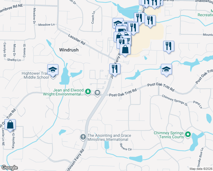 map of restaurants, bars, coffee shops, grocery stores, and more near 104 Robyn Way in Marietta