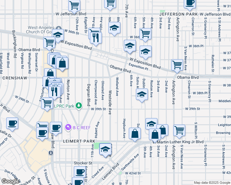 map of restaurants, bars, coffee shops, grocery stores, and more near 3825 Welland Avenue in Los Angeles