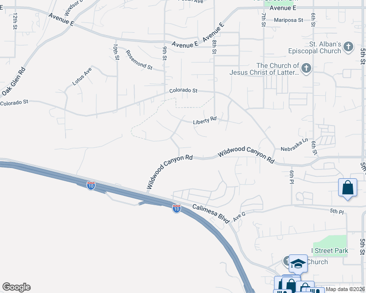 map of restaurants, bars, coffee shops, grocery stores, and more near 33580 Gene Autry Circle in Yucaipa