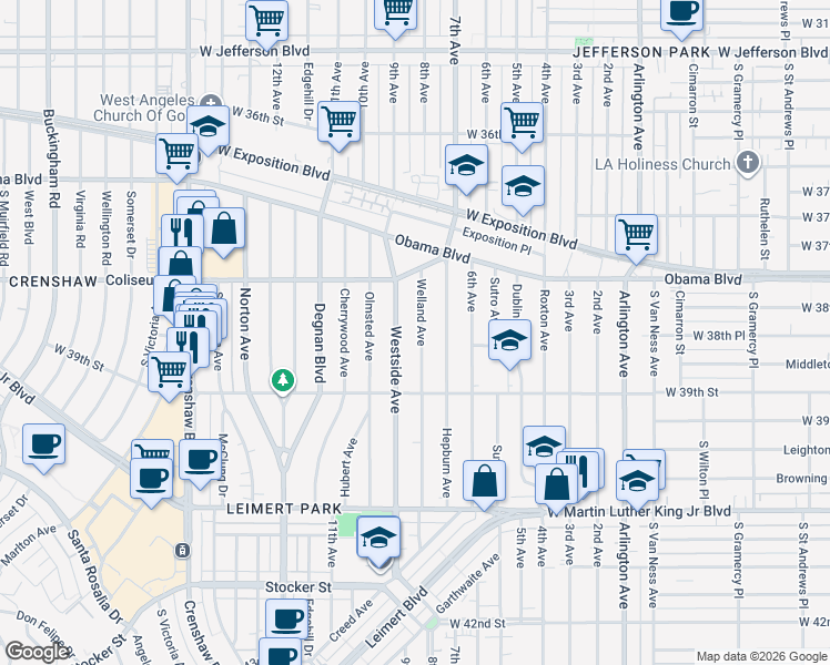 map of restaurants, bars, coffee shops, grocery stores, and more near 3825 Welland Avenue in Los Angeles