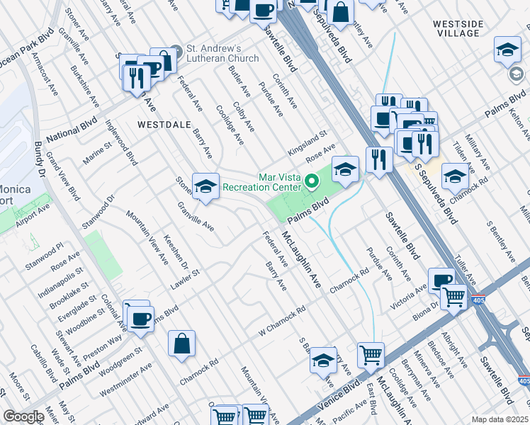 map of restaurants, bars, coffee shops, grocery stores, and more near 3411 McLaughlin Avenue in Los Angeles