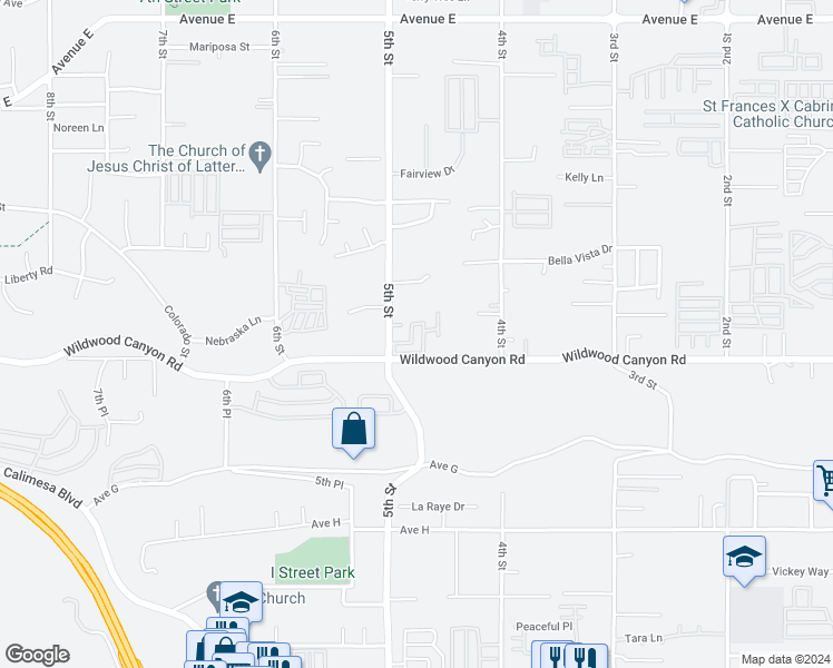map of restaurants, bars, coffee shops, grocery stores, and more near 13063 5th Street in Yucaipa