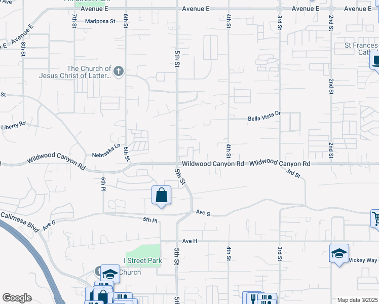 map of restaurants, bars, coffee shops, grocery stores, and more near 13063 5th Street in Yucaipa