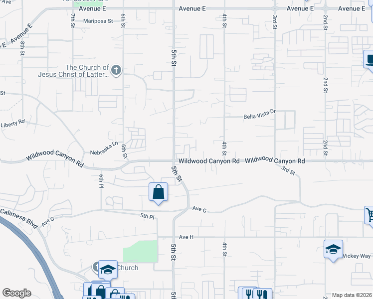 map of restaurants, bars, coffee shops, grocery stores, and more near 13063 5th Street in Yucaipa