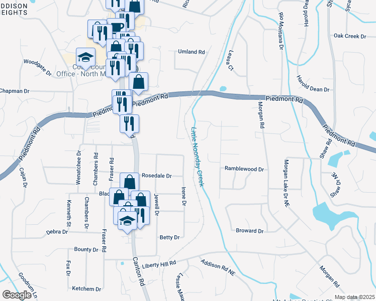 map of restaurants, bars, coffee shops, grocery stores, and more near 2680 Irene Drive in Marietta