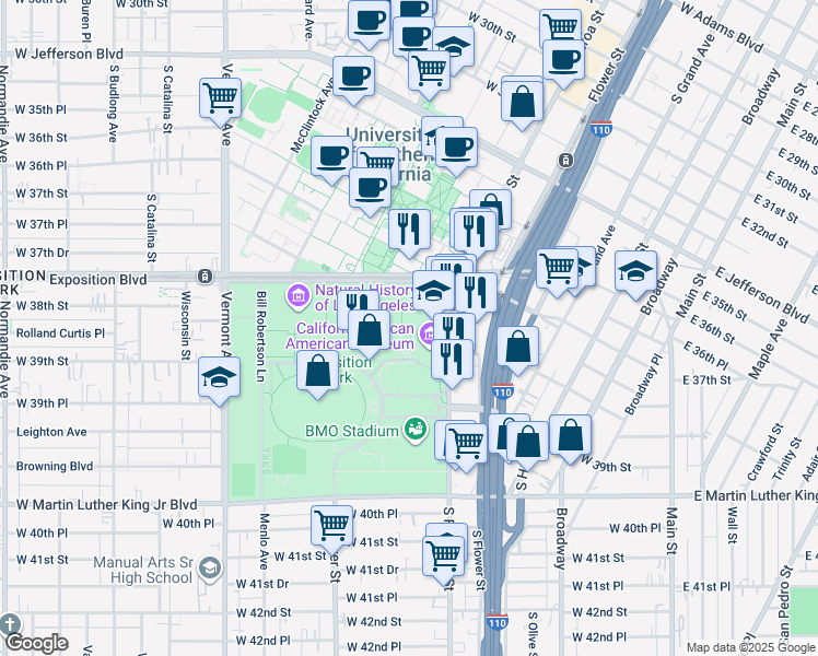 map of restaurants, bars, coffee shops, grocery stores, and more near 701 State Drive in Los Angeles