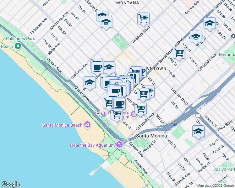 map of restaurants, bars, coffee shops, grocery stores, and more near in Santa Monica