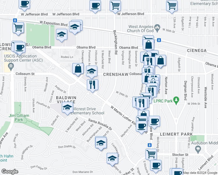 map of restaurants, bars, coffee shops, grocery stores, and more near 3820 West Boulevard in Los Angeles