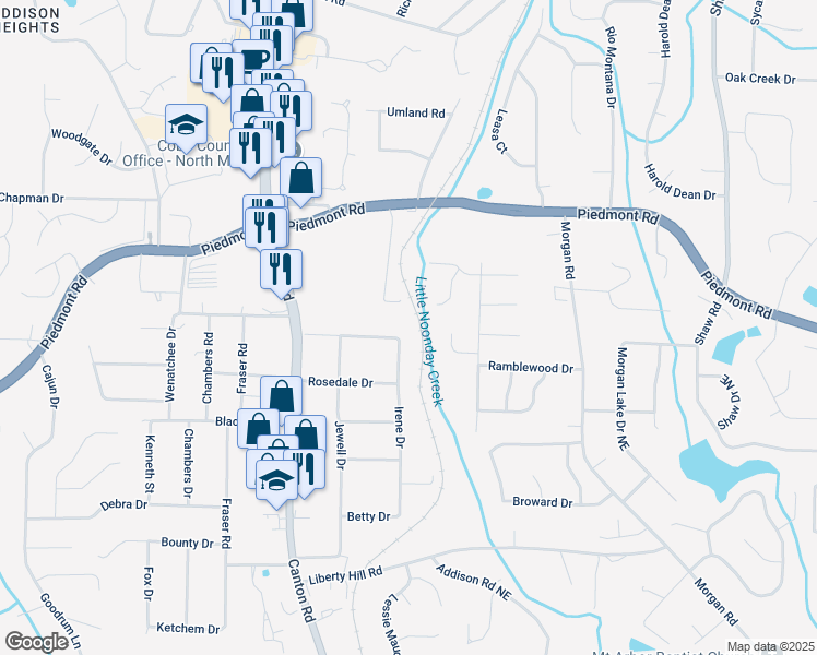 map of restaurants, bars, coffee shops, grocery stores, and more near 2680 Irene Drive in Marietta